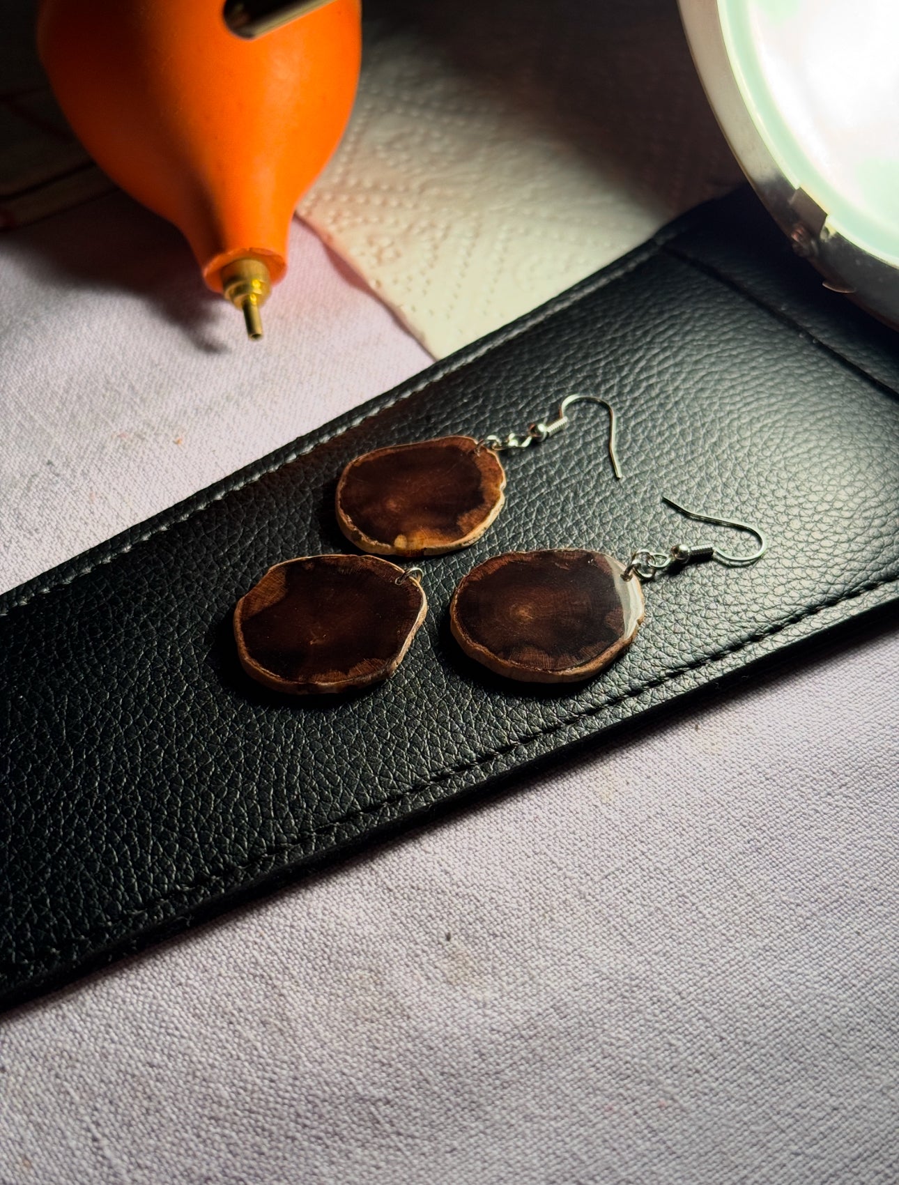 Petrified wood earrings and pendants