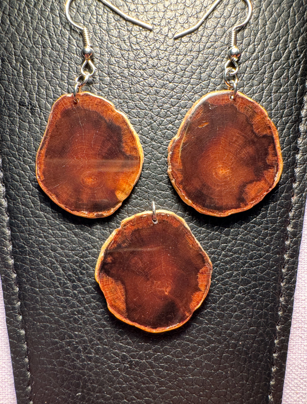 Petrified wood earrings and pendants