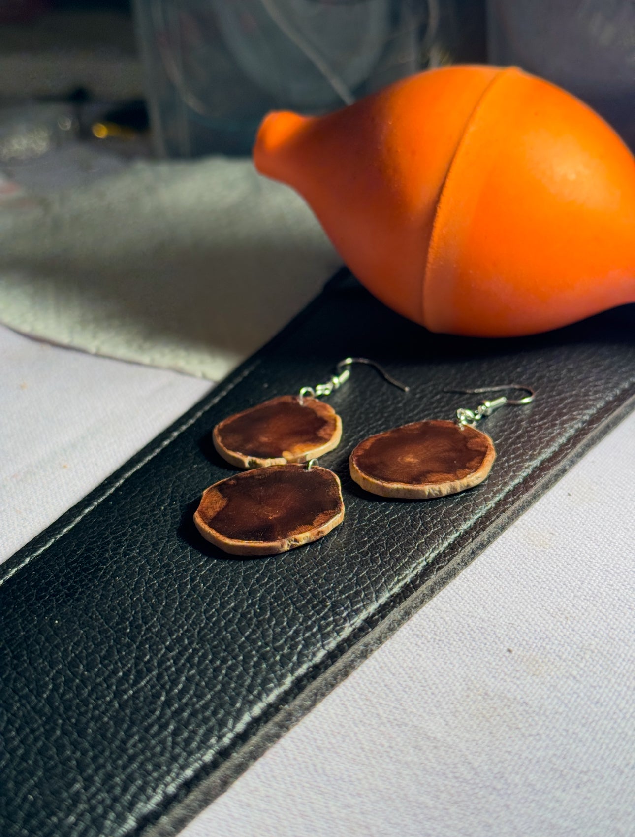 Petrified wood earrings and pendants