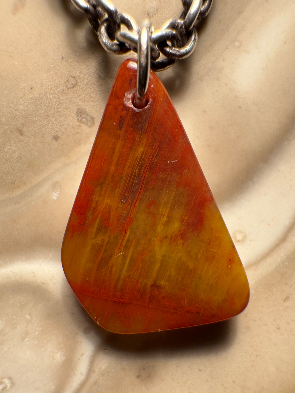 Handcrafted petrified rainbow wood pendant from Arizona