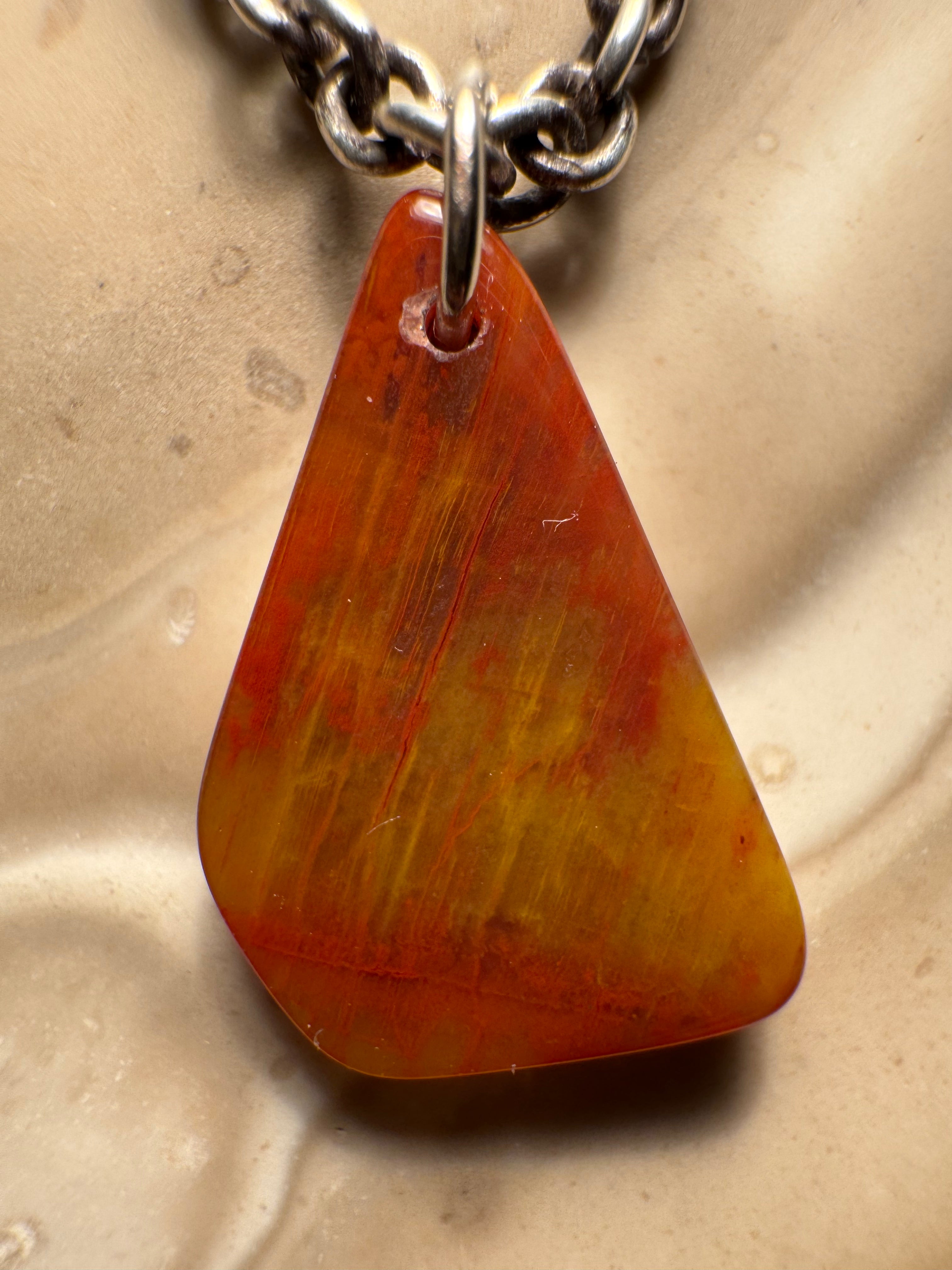 Handcrafted petrified rainbow wood pendant from Arizona