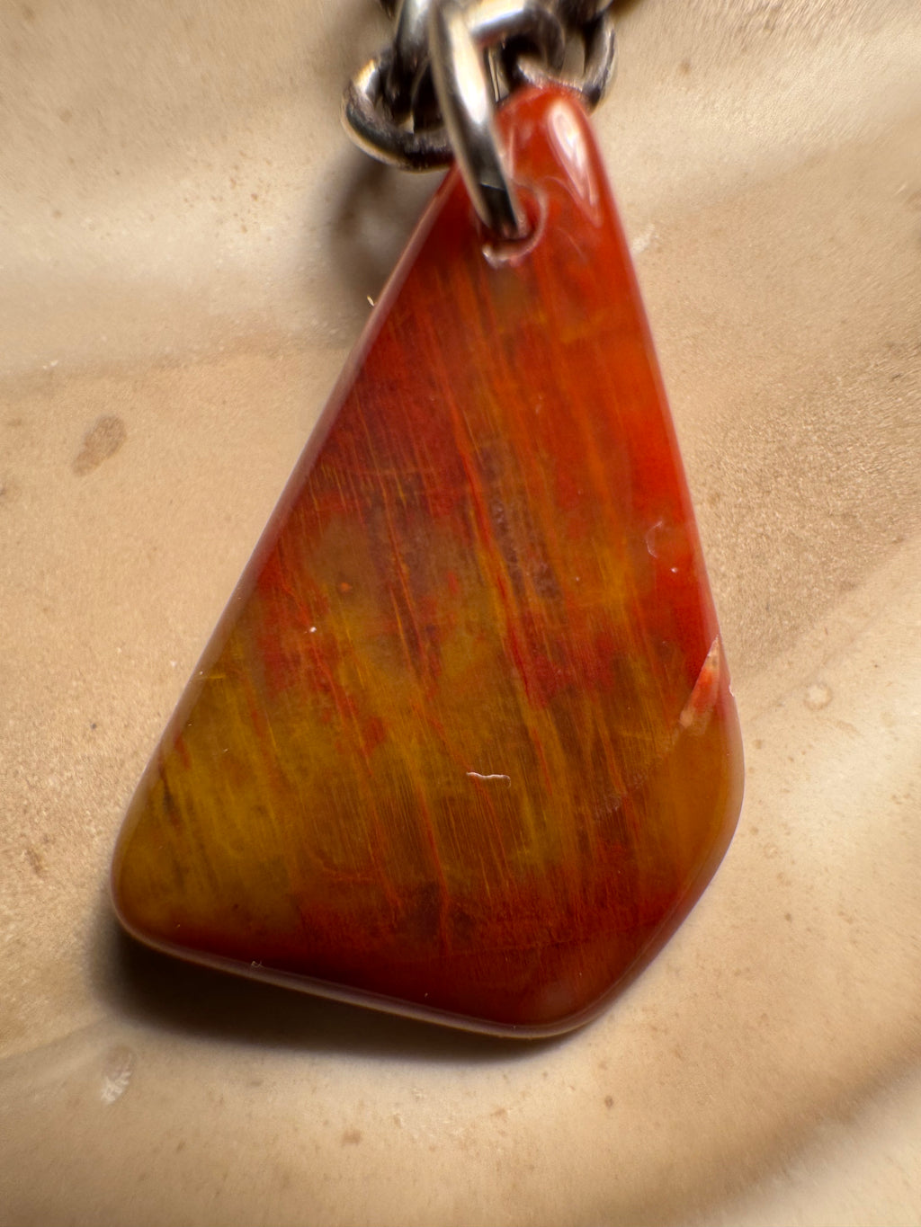 Handcrafted petrified rainbow wood pendant from Arizona