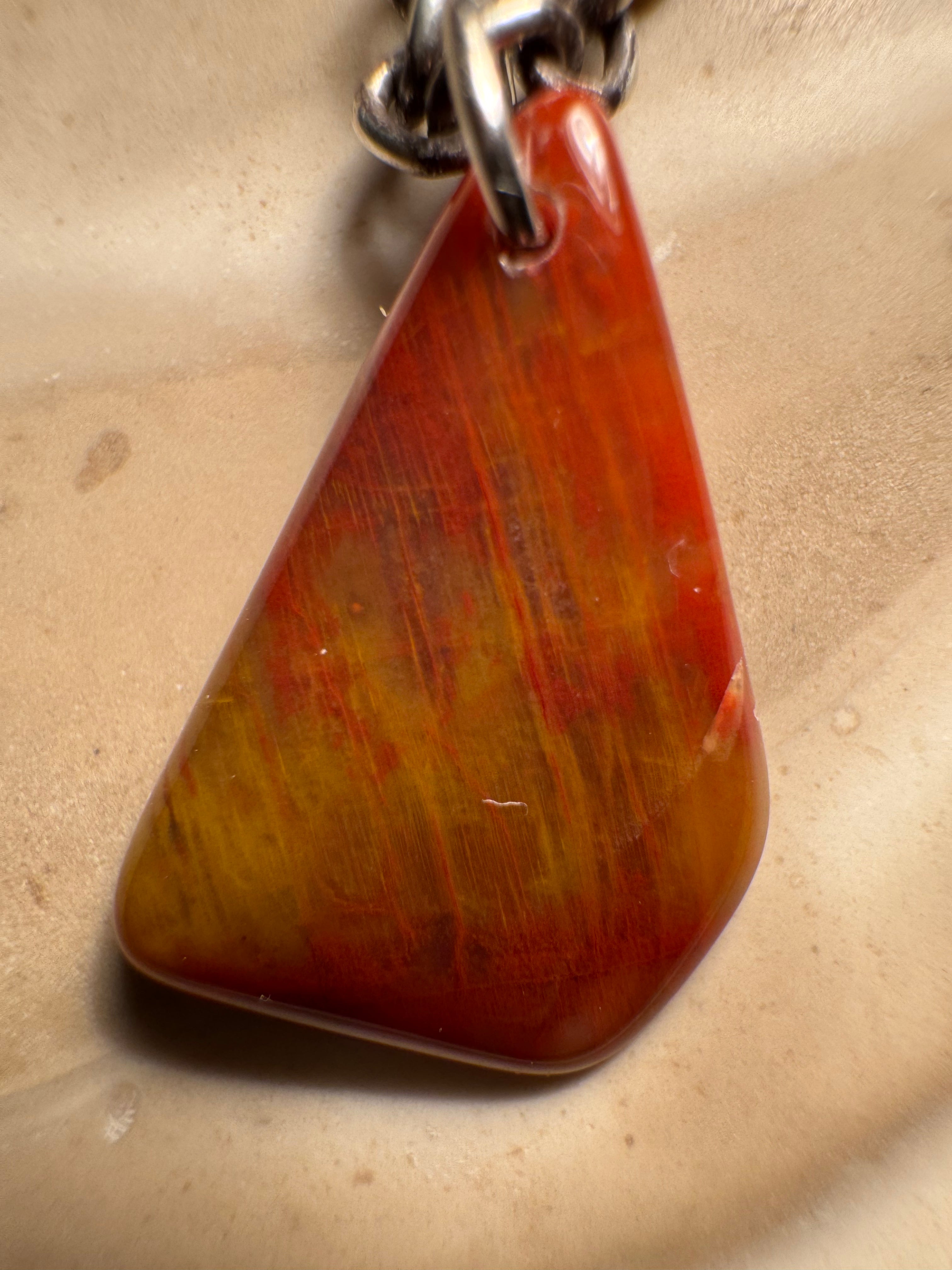 Handcrafted petrified rainbow wood pendant from Arizona
