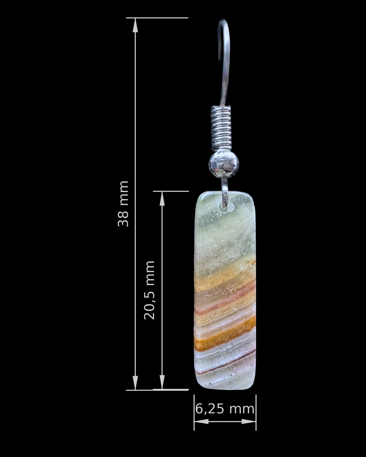 Gebänderter Calcit Schmuckset, Ohrringe und Anhänger schmal rechteckig - Mineralien Manufaktur